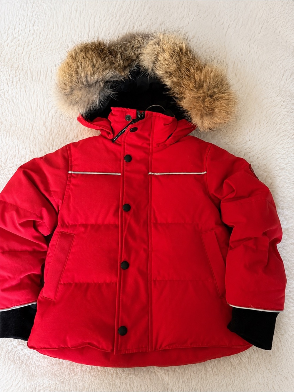 Canada Goose Red Kids Puffer Jacket with Natural Fur-Trim Hood
